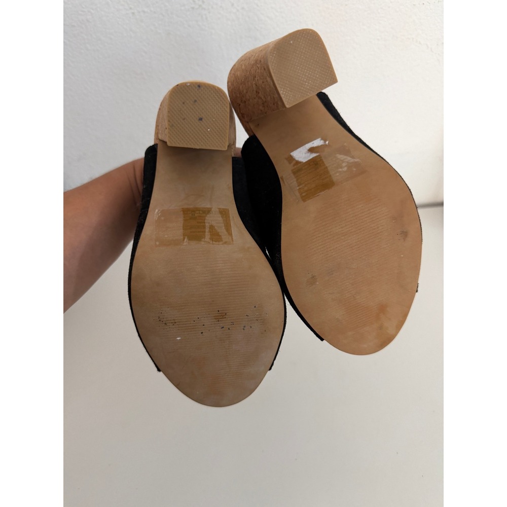 Torrid Black Genuine Suede Cork Block Heel Peep Toe Mule Sandals 8W 4556-Q8L - Picture 5 of 6